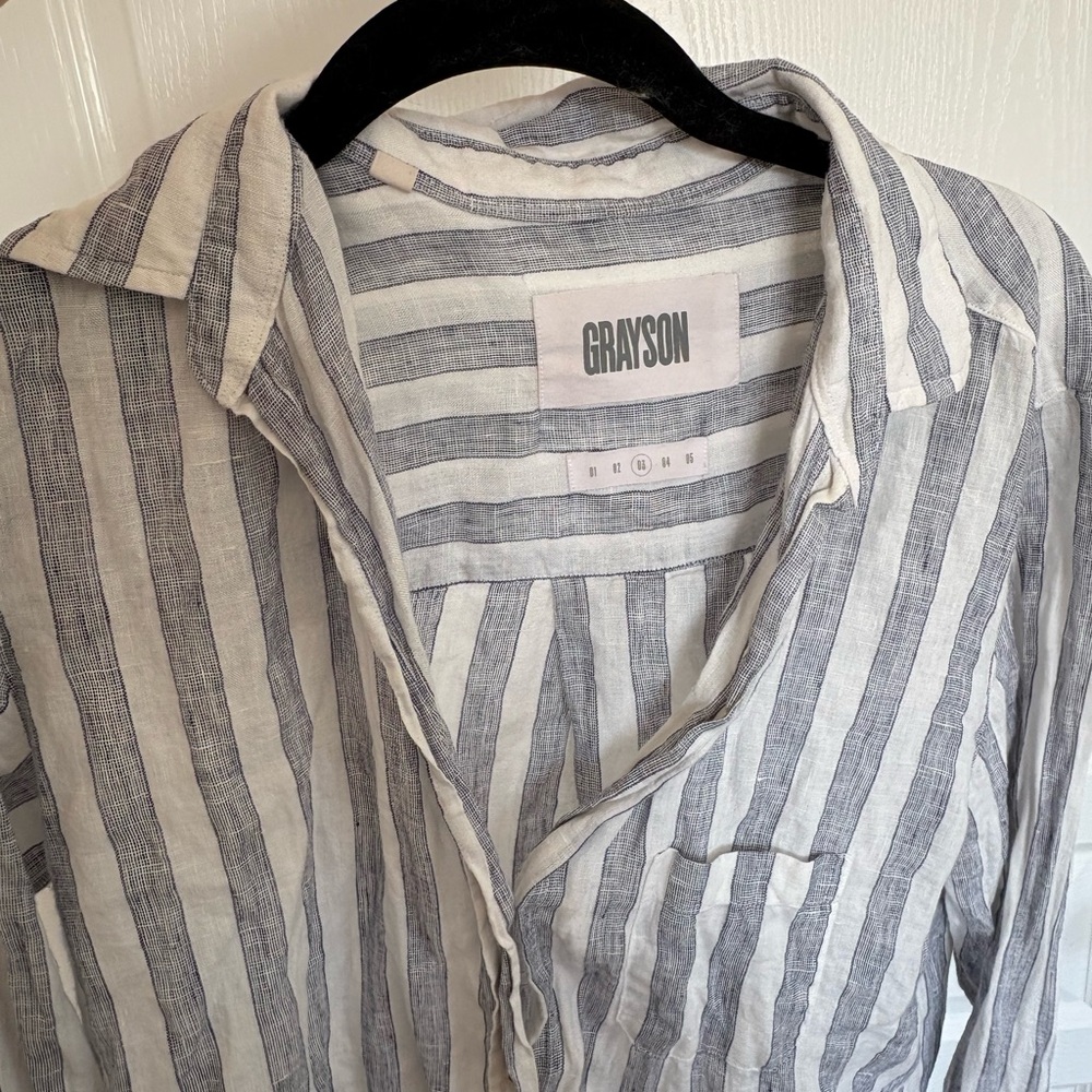 Greyson Women's Gray Striped Button Down Shirt - Picture 4 of 5